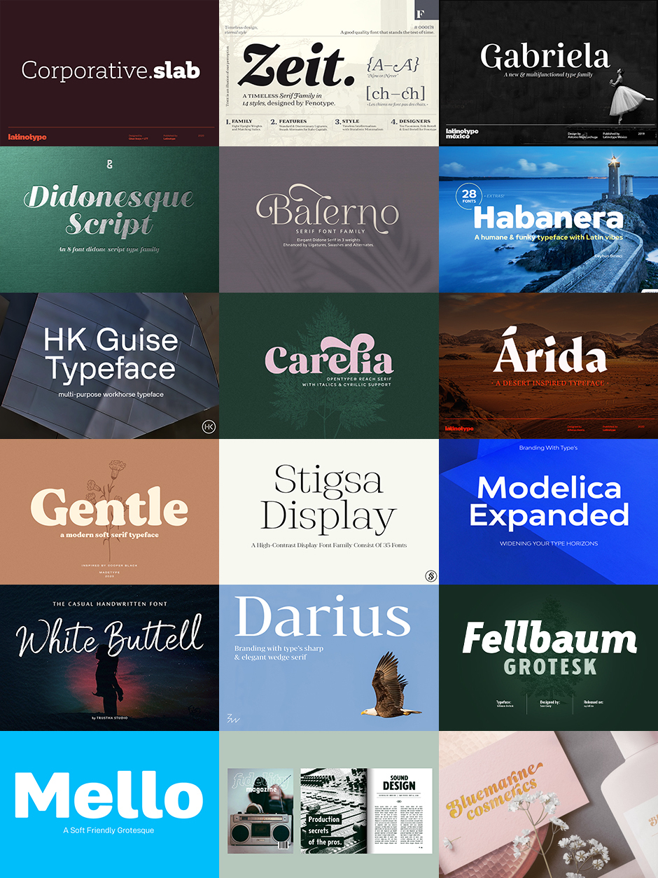 Grid with collected covers advertising fonts